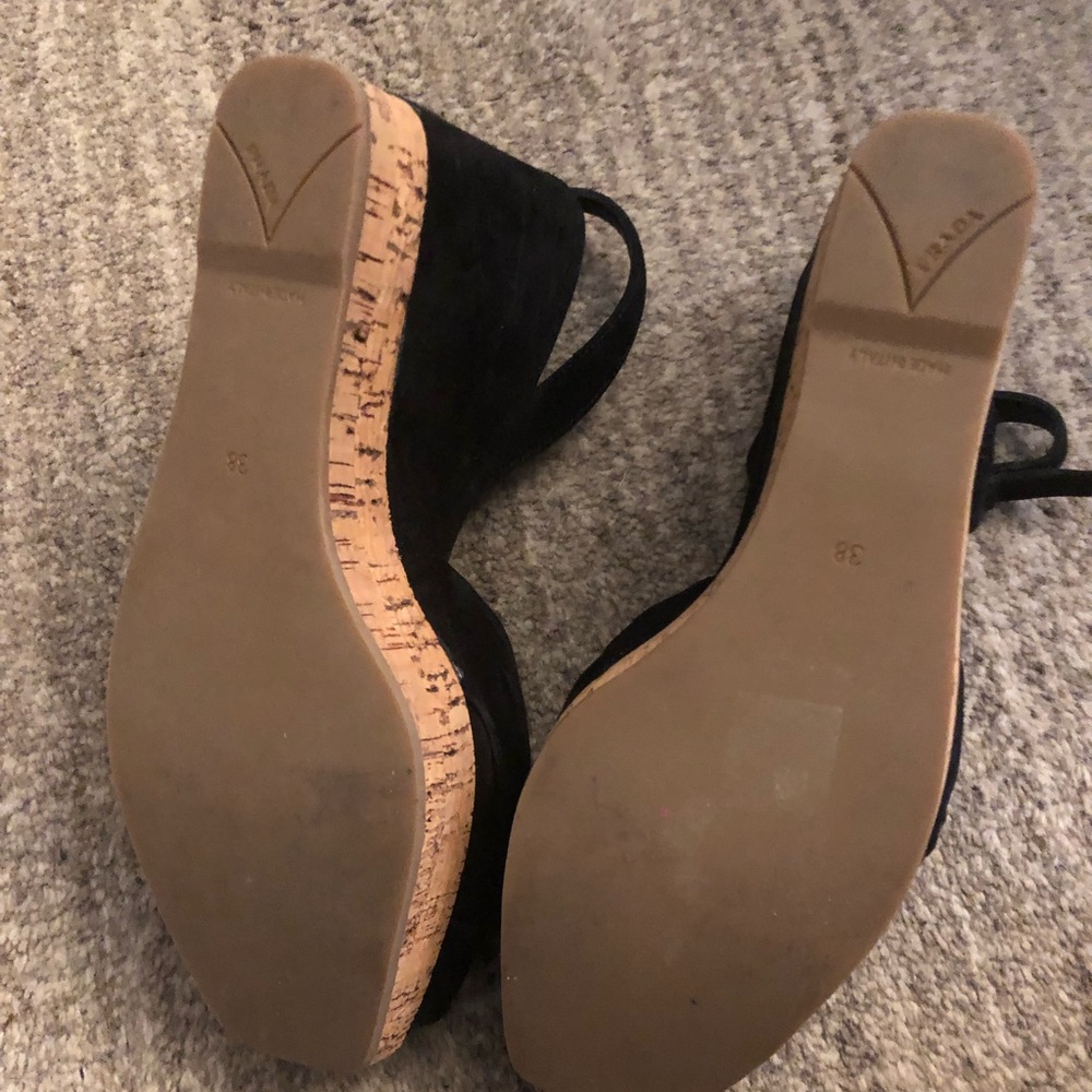 PRADA Black Suede Cork Wedges - Size 8 - Picture 2 of 8